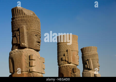 Atlantean figure di Tula, azteca sito archeologico di Tula de Allende, hidalgo, Messico Foto Stock