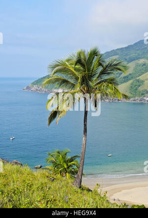 Il Brasile, Stato di Sao Paulo, Ilhabela isola, vista in elevazione della spiaggia di Bonete. Foto Stock