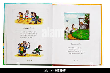 Georgie Porgie e Jack e Jill filastrocche in un libro Foto Stock