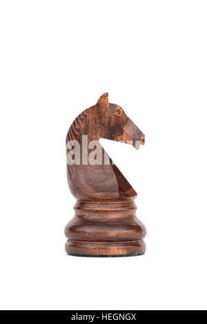 Legno di bosso cavaliere nero profilo pezzo degli scacchi isolato Foto Stock