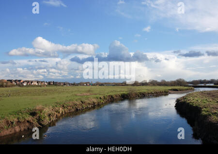 Fiume Tame e floodplain a Kingsbury nel nord Warwickshire Foto Stock