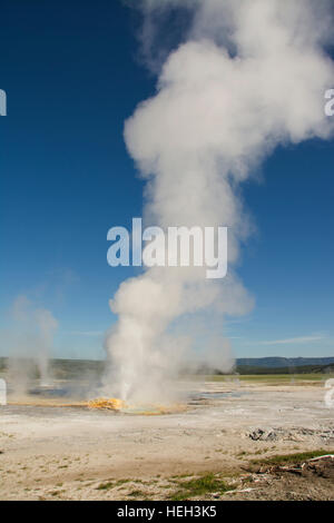 Stati Uniti d'America, USA, Wyoming WY, il Parco Nazionale di Yellowstone, Fontana Paint Pots Trail, lo spasmo geyser di vapore di emissione Foto Stock