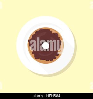 Logo della ciambella. Ciambelle dolci design cibo piatto. Donut isolato di caffè, caffè e biscotti, torta da forno, dessert, snack Illustrazione Vettoriale