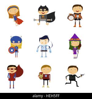 Set di super eroi uomo e donna. Grande raccolta di vari supereroe comico forti e coraggiosi uomini e donne isolate Illustrazione Vettoriale