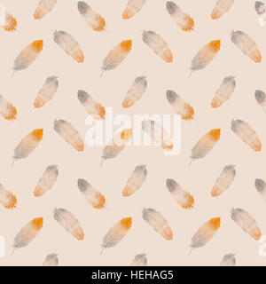 Seamless disegno ad acquerello con disegnati a mano piume Foto Stock