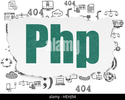 Concetto di database: Php su carta strappata sfondo Foto Stock