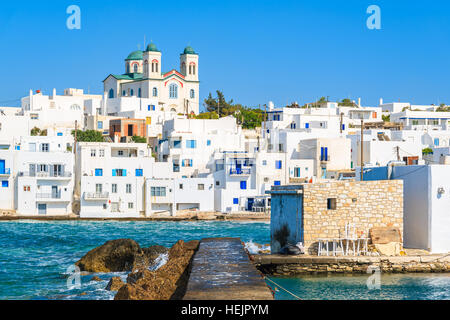 Veduta della chiesa a Naoussa porta, isola di Paros, Grecia Foto Stock