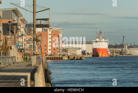 Dundee waterfront e il porto di Dundee, Dundee,Scozia,UK, Foto Stock