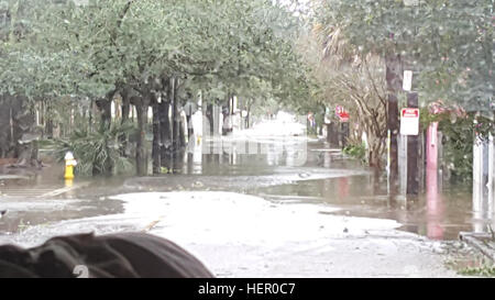 Come le piogge sono passati attraverso la zona di Charleston, la città si trova ora di fronte a inondazioni causate dall'uragano Matteo Ott 8, 2016. Carolina del Sud la guardia nazionale i membri, a sostegno delle autorità locali e statali, sono sul terreno lungo la costa è pronto a rispondere come necessario. Circa 2.300 Carolina del Sud la Guardia Nazionale di soldati e aviatori è stato attivato in quanto il 4 ottobre, 2016 a sostegno di stato e contea di gestione di emergenza e le agenzie locali di prima emergenza dopo il Governatore Nikki Haley dichiarato lo stato di emergenza. (U.S. Esercito nazionale Guard foto da Staff Sgt. Erica Knight, 108th Af pubblica Foto Stock