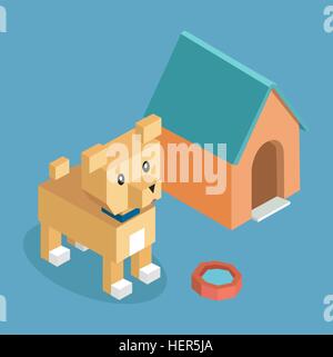 Animali domestici impostare l'icona isometrica, design 3d. Il Pet e il cane, cane di casa e cane, animale cane, cane di animali domestici, cucciolo animale, gattino carattere, Illustrazione Vettoriale