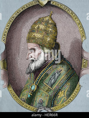 Papa San Pio V (1504-1572). Papa dal 1566 - 1572. Ritratto. Incisione, 1884. Colorazione successiva. Foto Stock