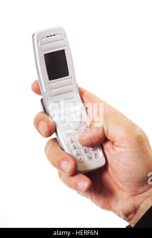 Mano che tiene un telefono cellulare, il telefono cellulare Foto Stock