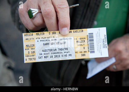 Biglietto di contenimento per la Prairie Home Companion visualizza starring Garrison Keillor presso il Teatro Auditorium. Chicago in Illinois IL USA Foto Stock