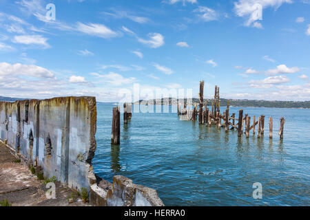 Rovine del vecchio mulino Dickman, a Dickman Mill Park, Tacoma, WA Foto Stock