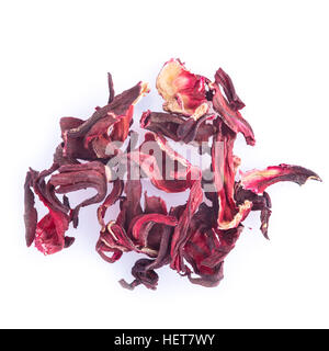 Essiccati fiori di ibisco isolato su uno sfondo bianco Foto Stock
