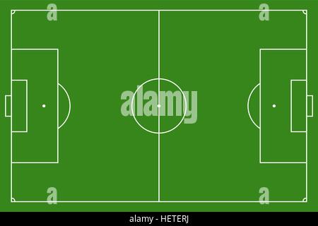 Campo di calcio, illustrazione vettoriale. Campo di calcio con le linee e le aree. La marcatura del campo di calcio. FIFA Soccer la dimensione del campo Illustrazione Vettoriale