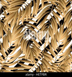 Tropical foglie di palmo. Vector seamless. Tropical foglie di palmo. Tropic palm. Tropical di foglie di palma. palm estate foglie tropicali. Oro Illustrazione Vettoriale