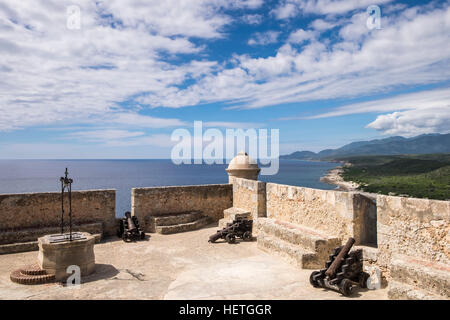 Viste dal Castillo de San Pedro de la Roca del Morro di Santiago de Cuba, Cuba Foto Stock