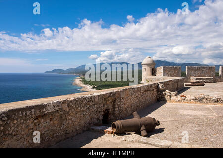 Viste dal Castillo de San Pedro de la Roca del Morro di Santiago de Cuba, Cuba Foto Stock