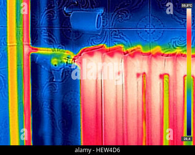Immagine termica infrarosso radiatore del riscaldatore in casa Foto Stock