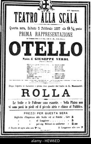 GIUSEPPE VERDI (1813-1901) opera italiana compositore. Poster per la serata di apertura di Otello alla Scala di Milano nel Febbraio 1887 Foto Stock