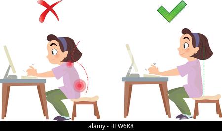 Correggere e colonna vertebrale cattiva postura seduta Illustrazione Vettoriale