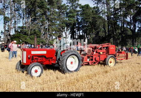 New Holland è un marchio globale di macchine agricole prodotte da CNH Global. I prodotti agricoli New Holland includono i trattori, mietitrebbia, presse, trinciacaricatrici semoventi irroratrici, attrezzi per fienagione, attrezzatura per semina, trattori hobby, veicoli utilitari e attrezzi, nonché le vendemmiatrici. Foto Stock