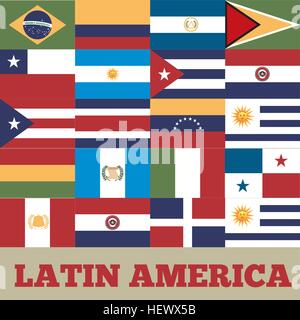 Bandiere di paesi dell'america latina. design colorato. illustrazione vettoriale Illustrazione Vettoriale