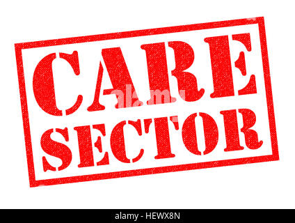 Settore delle cure rosso timbro di gomma su uno sfondo bianco. Foto Stock