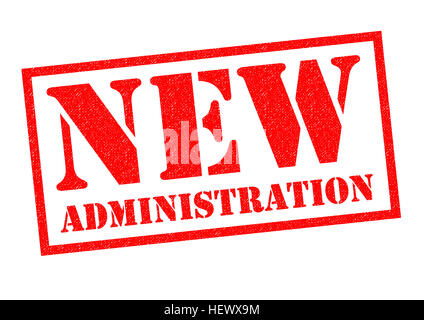 Nuova amministrazione rosso timbro di gomma su uno sfondo bianco. Foto Stock