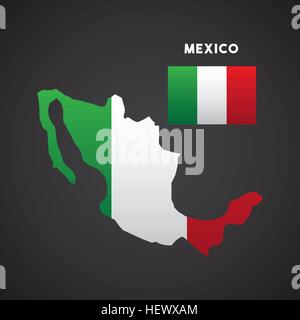 Bandiera del Messico sul paese icona mappa su sfondo nero. desing colorati. illustrazione vettoriale Illustrazione Vettoriale