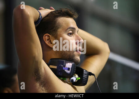 DURBAN, Sud Africa, 12 Aprile 2016 - Chad Le Clos dopo gli Uomini 200m LC freestyle finals durante il giorno 3. 2016 SA nazionale campionati acquatici 10-16 Foto Stock