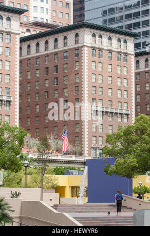 Skyscapers Pershing Square,centro nel quartiere finanziario,nel centro cittadino di Los Angeles,L.A., California, U.S.A.,Stati Uniti d'America Foto Stock