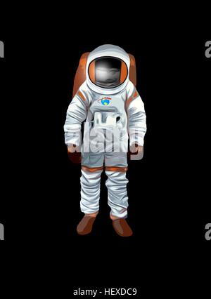 Illustrazione di un uomo nello spazio o astronauta, adatto per i bambini della pubblicazione. Foto Stock