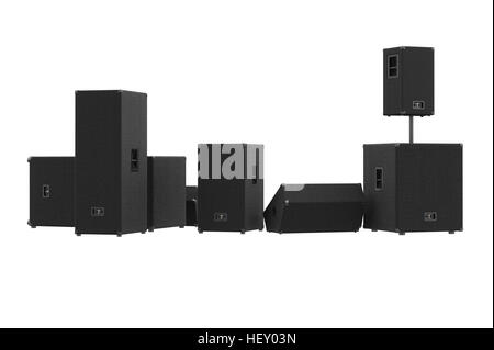 Altoparlanti audio apparecchiature rumorose scatola nera. 3D rendering, vista posteriore Foto Stock