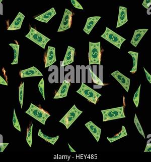 Dolar. denaro battenti nel fuoco. seamless pattern. Semplice simbolo di moda per la progettazione di un sito web o un pulsante per le applicazioni mobili. Le illustrazioni del logo Illustrazione Vettoriale