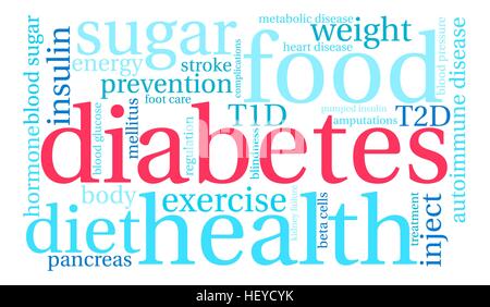 Il Diabete word cloud su uno sfondo bianco. Illustrazione Vettoriale