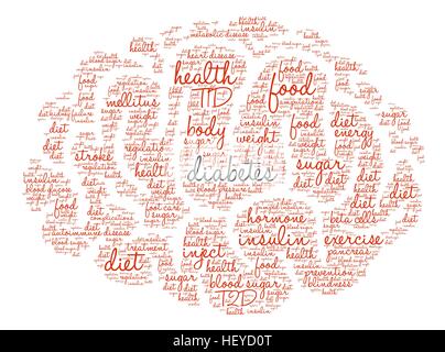 Il Diabete word cloud su uno sfondo bianco. Illustrazione Vettoriale