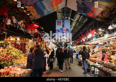 Il mercato della Boqueria, Barcellona, in Catalogna, Spagna Foto Stock