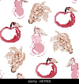 Modello senza cuciture con frutti in mano stile disegnato - illustrazione vettoriale Illustrazione Vettoriale