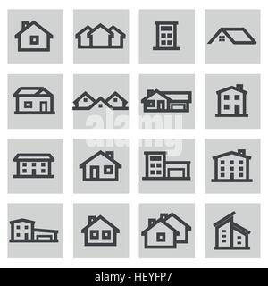 Linea del vettore house set di icone su sfondo grigio Illustrazione Vettoriale