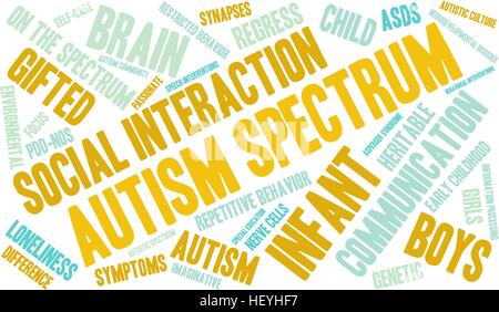 Di spettro di autismo word cloud su uno sfondo bianco. Illustrazione Vettoriale