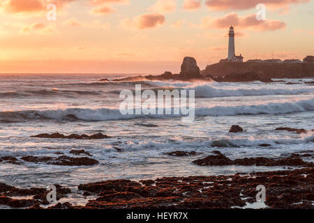 Tramonto a Pigeon Point Lighthouse. Foto Stock