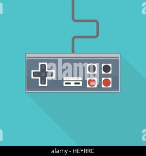 Classico stile piatto illustrazione vettoriale di forma rettangolare come joystick gamepad con pulsanti analogici e bastone con filo. Illustrazione Vettoriale