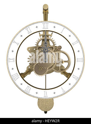 Antico orologio in ottone isolato su bianco il rendering 3D Foto Stock