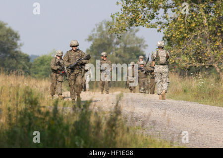 I soldati della 42nd Combat Aviation Brigade conducono un addestramento dismontato durante la pre-mobilitazione a Fort Drum, New York, 21 agosto 2013, preparandosi per il dispiegamento in Kuwait per le operazioni di aviazione. Foto Stock