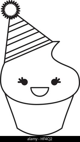 Tortina personaggio kawaii con party hat illustrazione vettoriale design Illustrazione Vettoriale