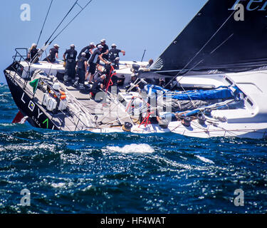 Sydney, Australia. Il 26 dicembre, 2016. Anthony Bell 'Perpetuo fedele' raffigurato nella forte risacca dopo l' inizio della Rolex Sydney Hobart Yacht Race. Licenza perpetua fedele ha vinto la battaglia di essere in primo luogo attraverso le teste di Sydney e nell'Oceano Pacifric. © Hugh Peterswald/Pacific Press/Alamy Live News Foto Stock