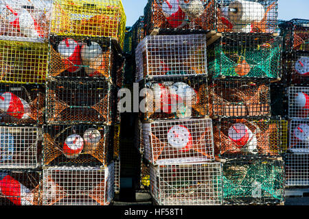 Close up di aragosta trappole, Manset, Maine, Stati Uniti d'America Foto Stock