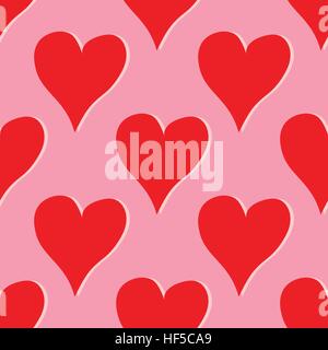 Seamless pattern con cuori rossi grandi su sfondo rosa. Illustrazione Vettoriale